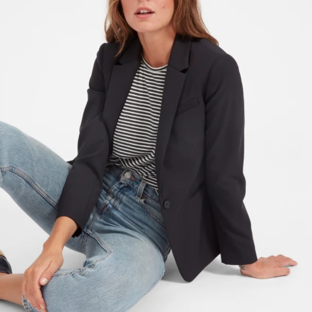 NWT EVERLANE THE ITALIAN GOWEAVE CLASSIC BLAZER IN BLACK SZ 12